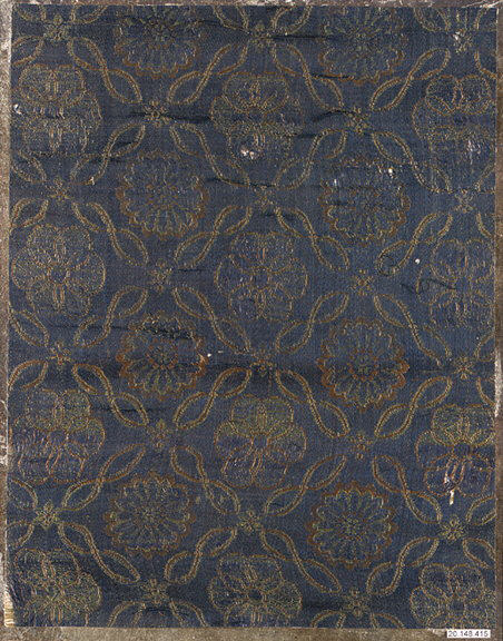 Ancient Blue Gold Patterned Textile Fragment