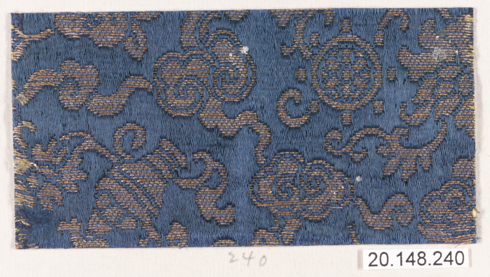 Blue Gold Pattern Antique Textile Fragment