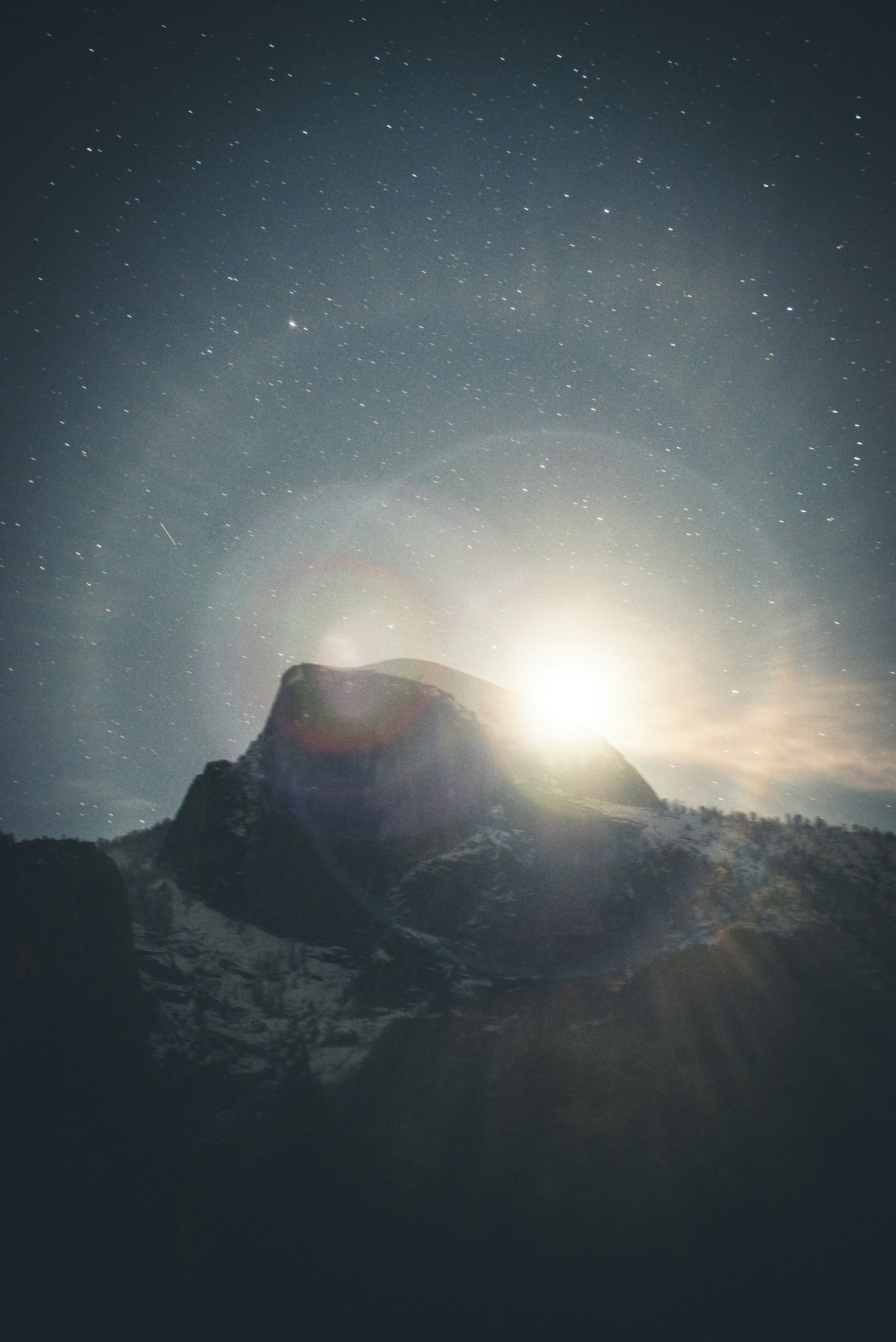 Starry Night Moonrise Over Mountain