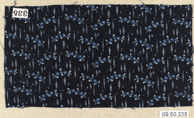 Black Blue Floral Printed Fabric Swatch