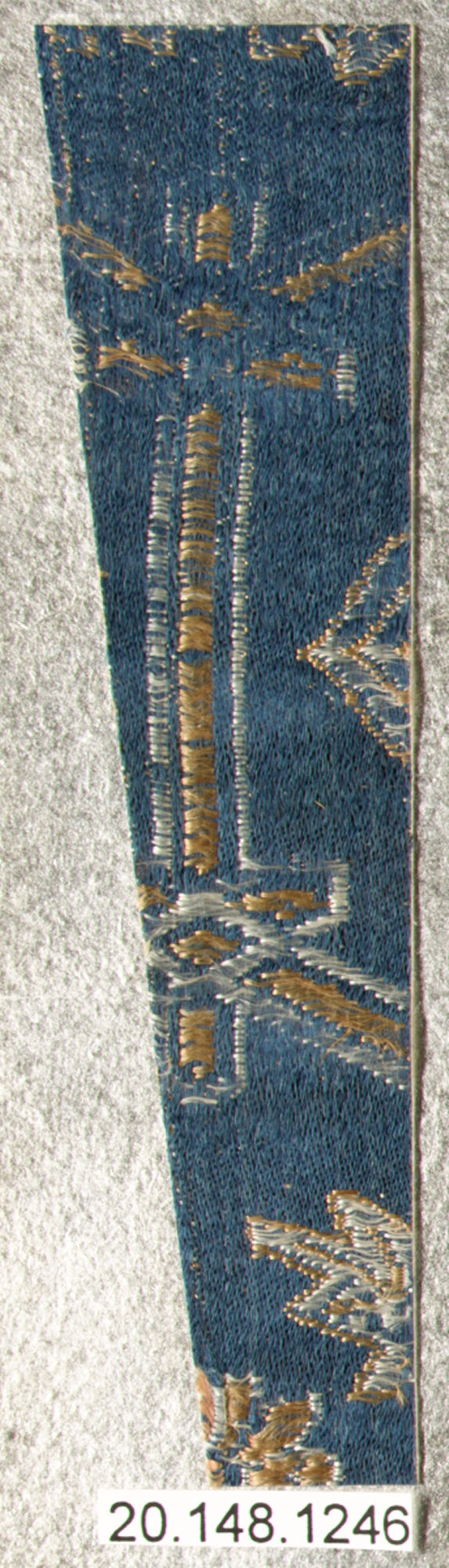 Blue Gold Embroidered Textile Fragment