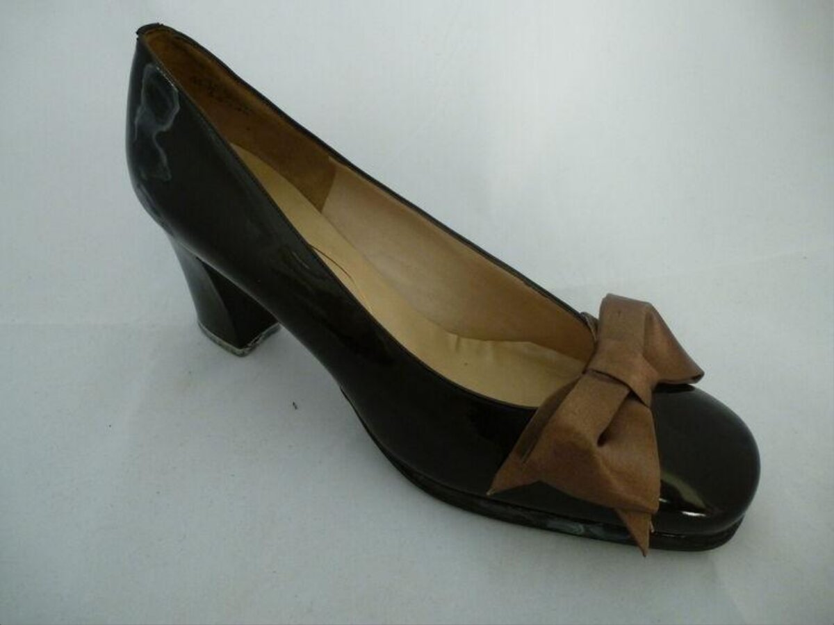 Dark Brown Bow Block Heel Pump