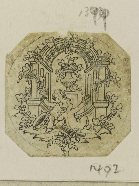 Ink Sketch of Two Cherubs Under Arch