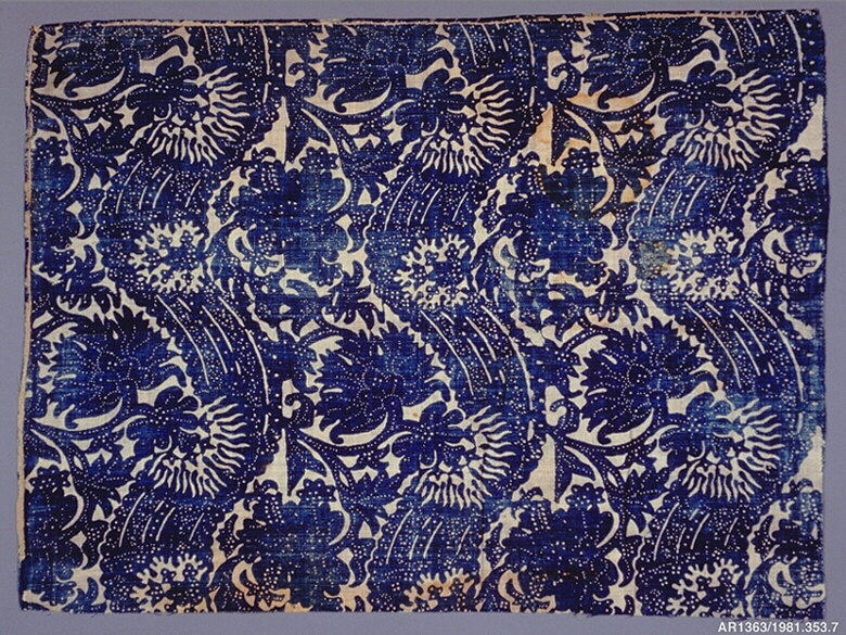 Blue White Floral Antique Textile