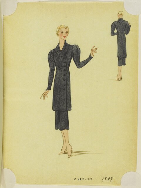 Vintage Two-Piece Suit Fashion Sketch