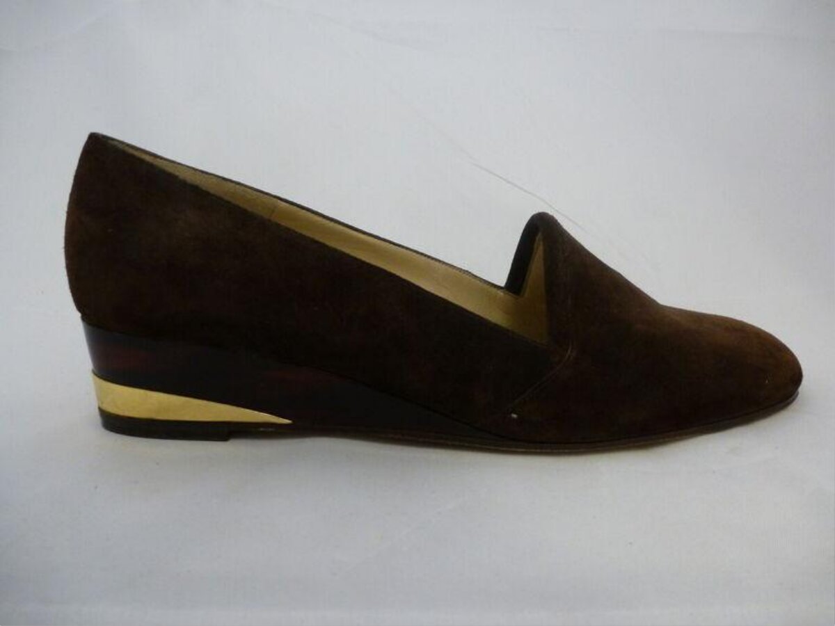 Brown Suede Wedge Loafer Shoe