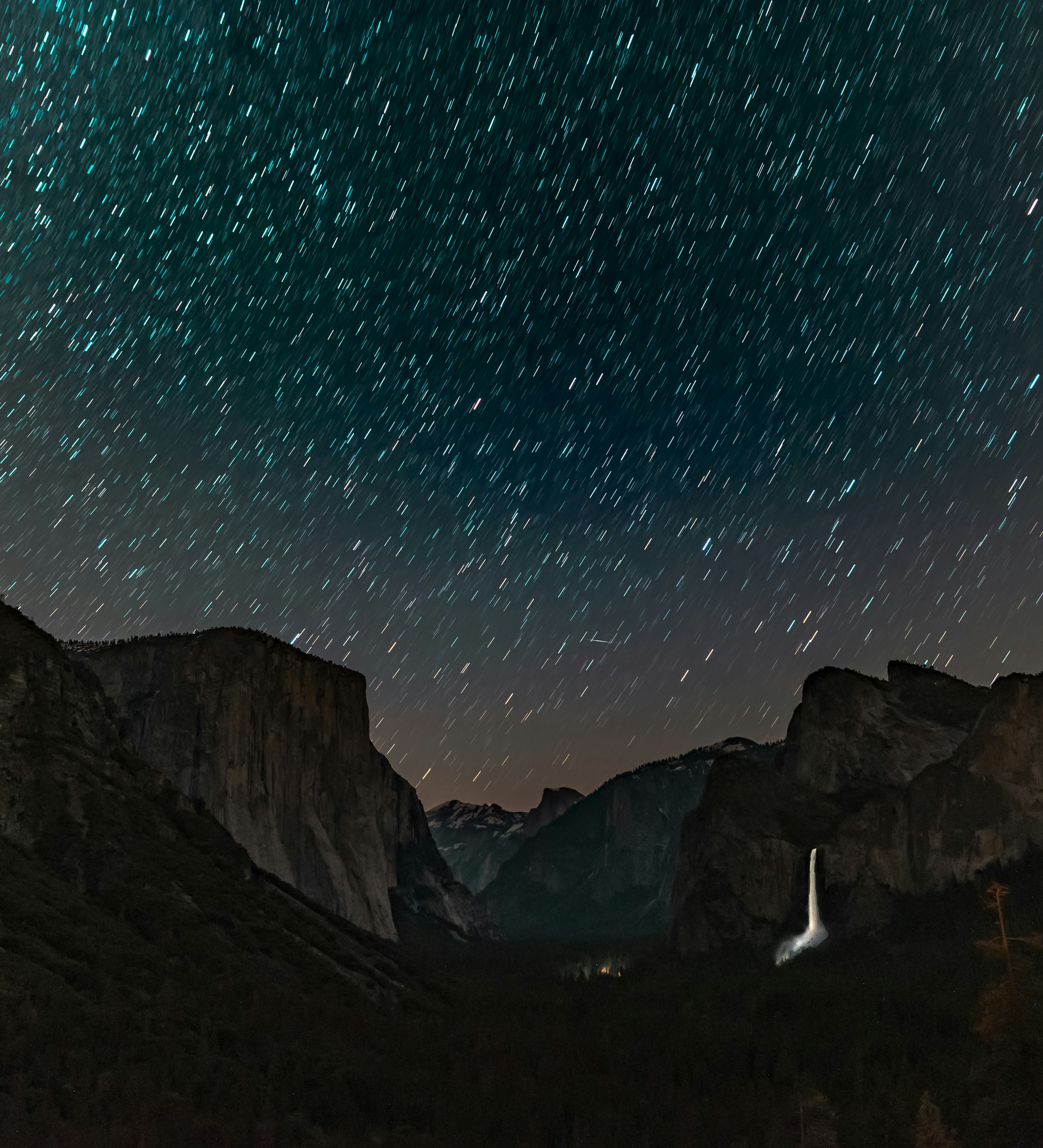 Star Trails Over Night Mountain Valley