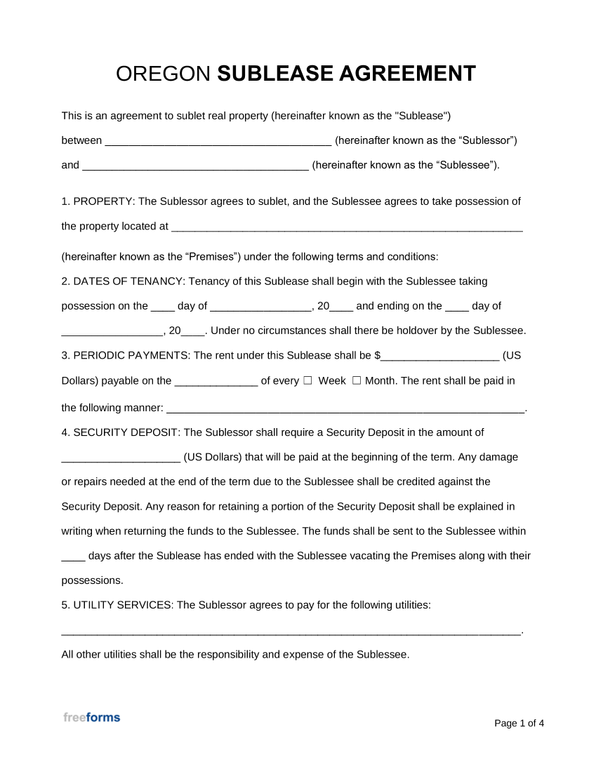 Oregon Sublease Agreement Template