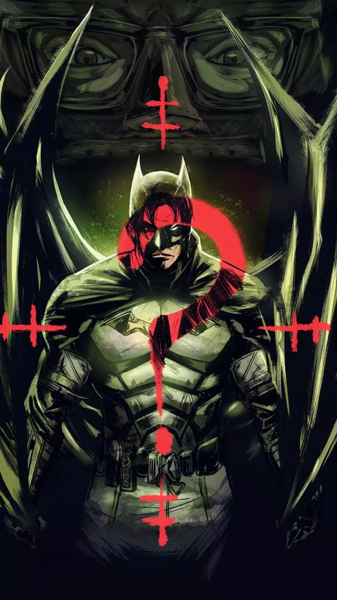 Batman Comic Illustration with Red Crosses