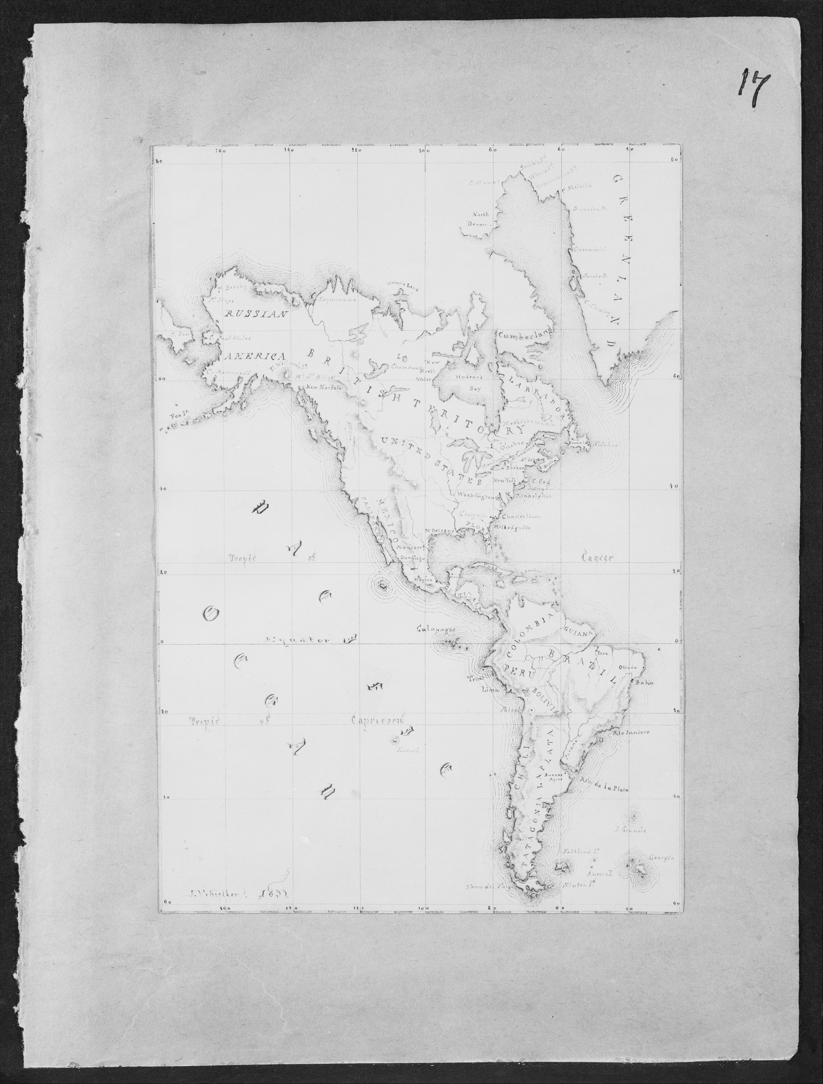 1891 Hand-drawn Map of Americas