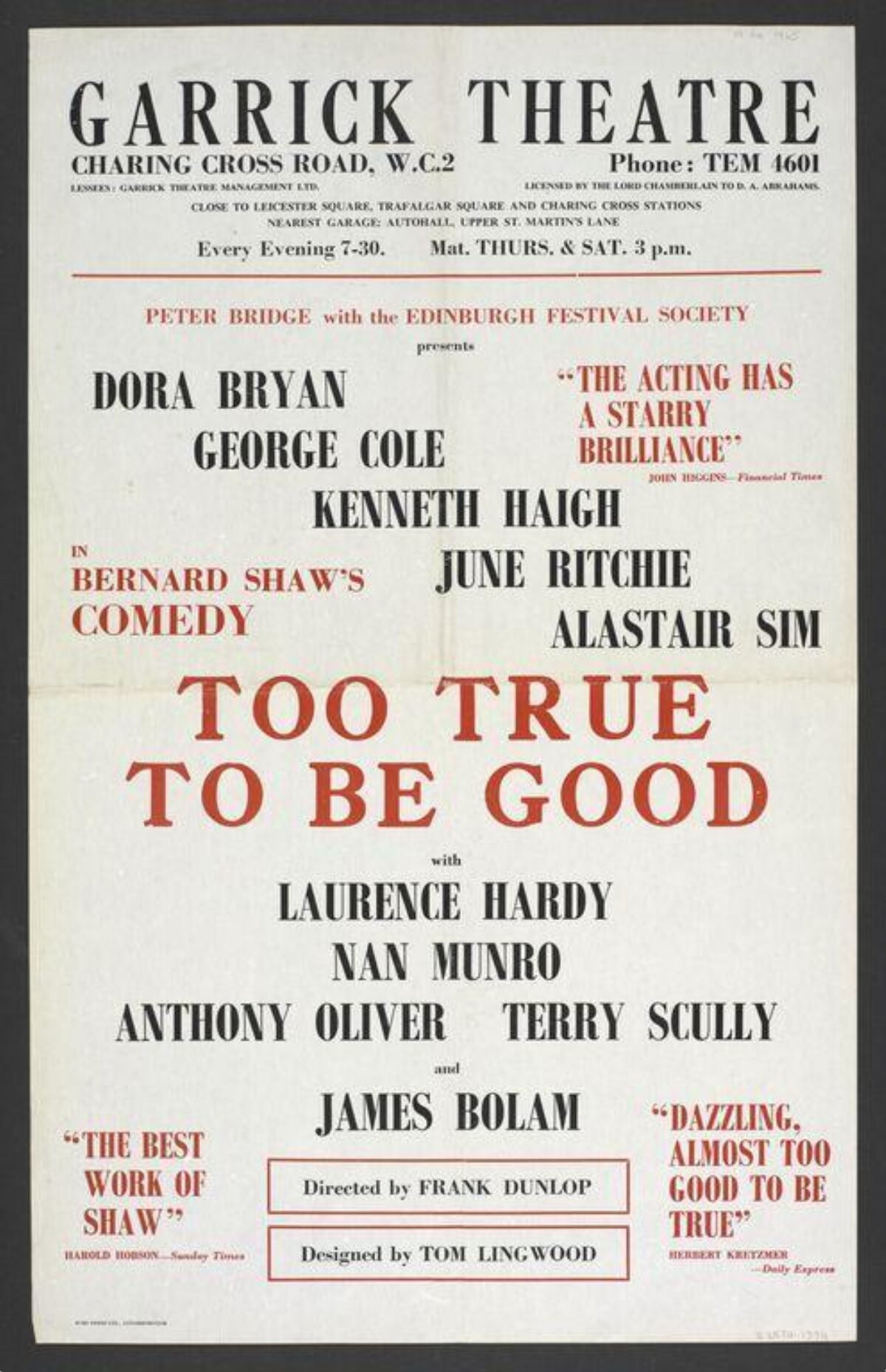 Too True To Be Good Play Poster