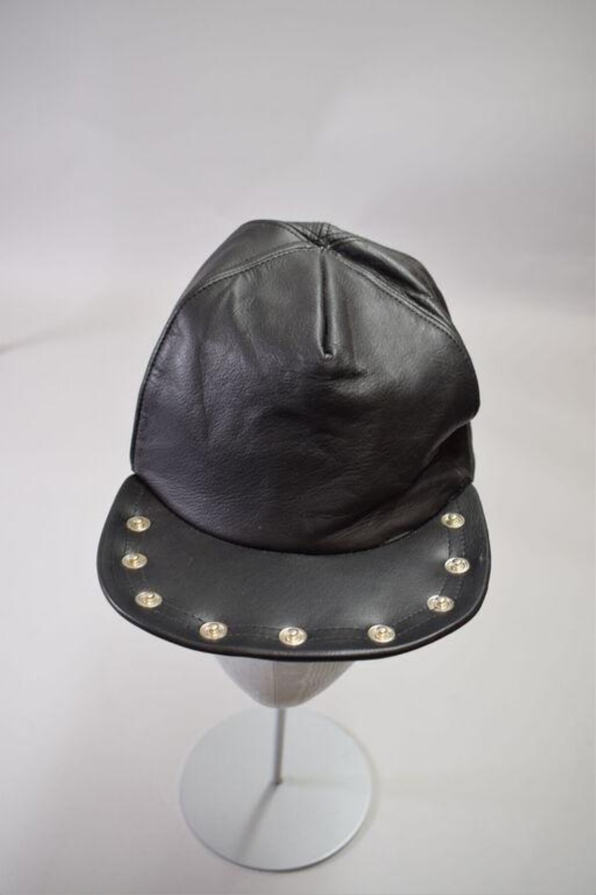Black Studded Leather Peaked Cap