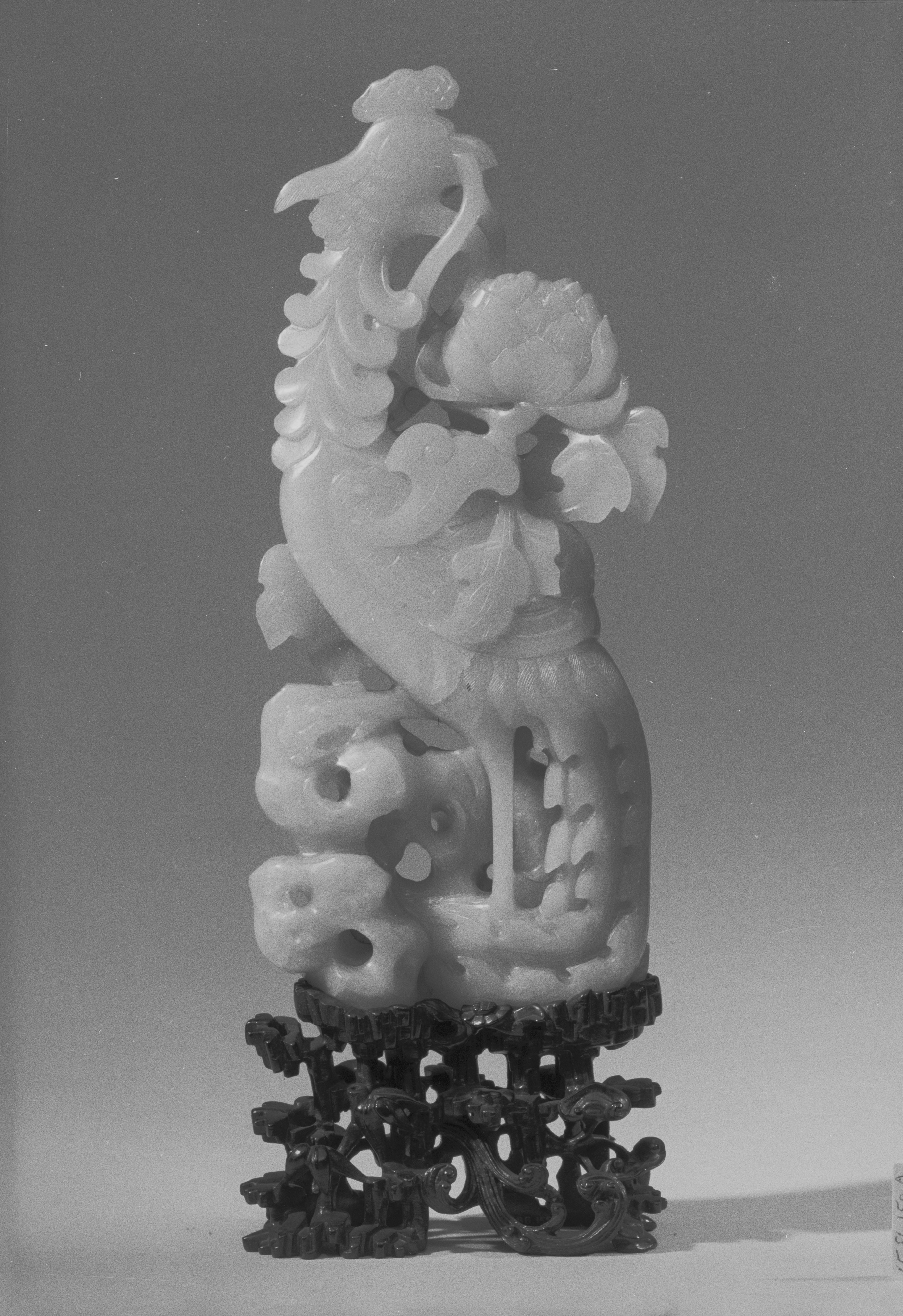 Jade Carved Phoenix Peony Ornament
