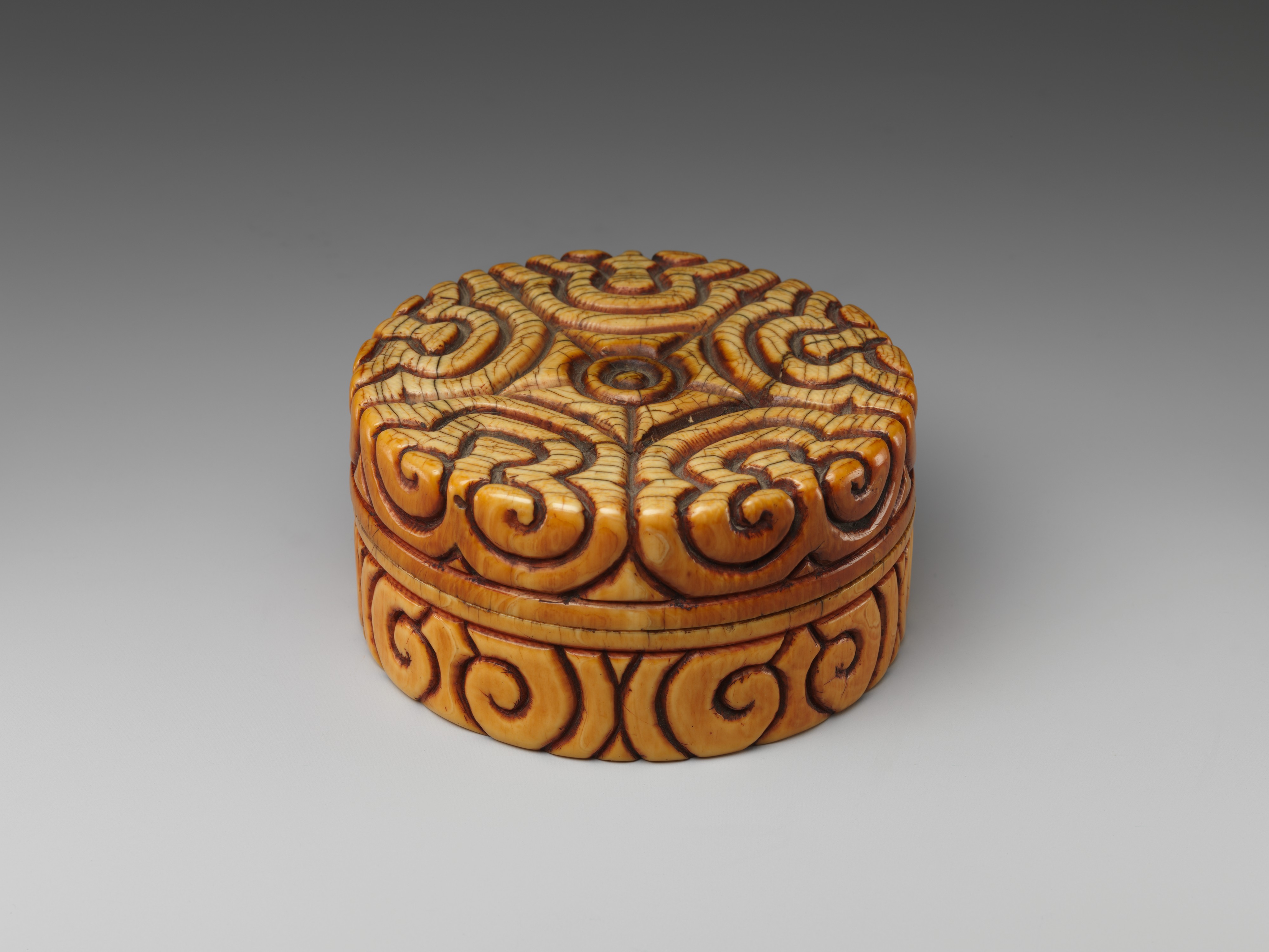 Antique Carved Round Box