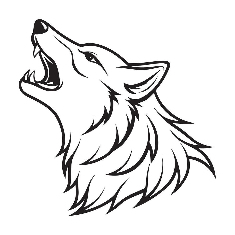 Howling Wolf Head Line Art