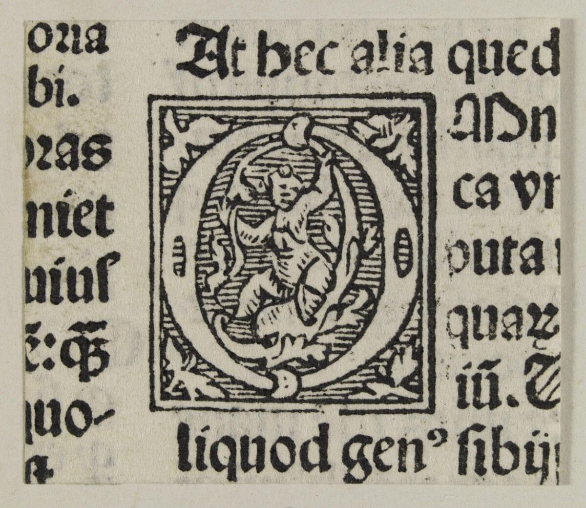 Medieval Woodcut Initial with Latin Text