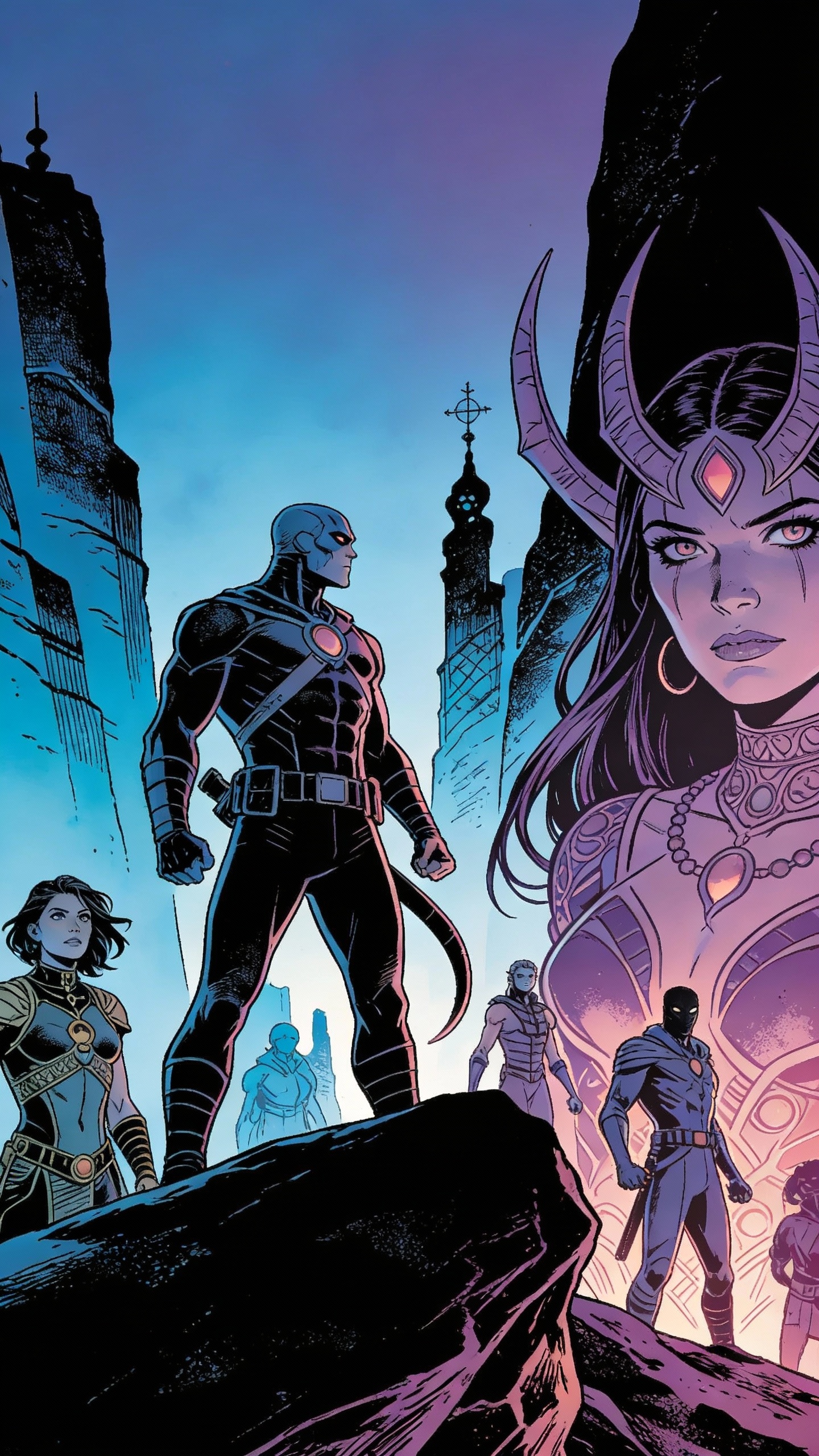 Fantasy Comic Heroes on Rocky Outcrop