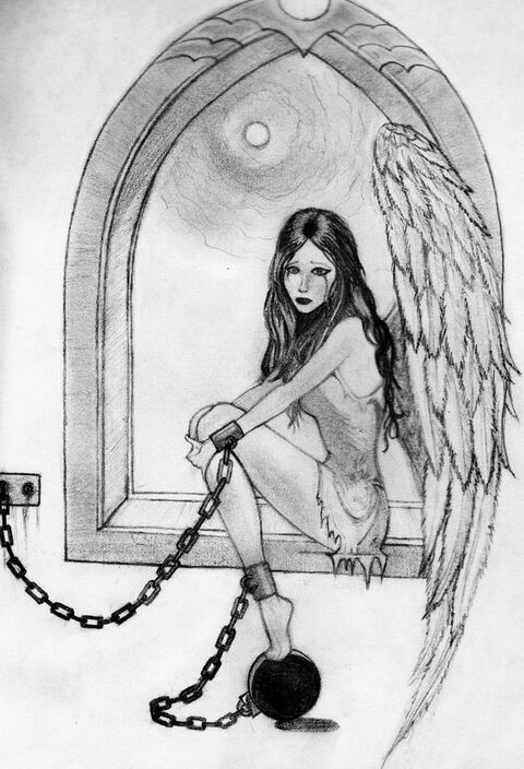 Imprisoned Chained Fallen Angel Sketch