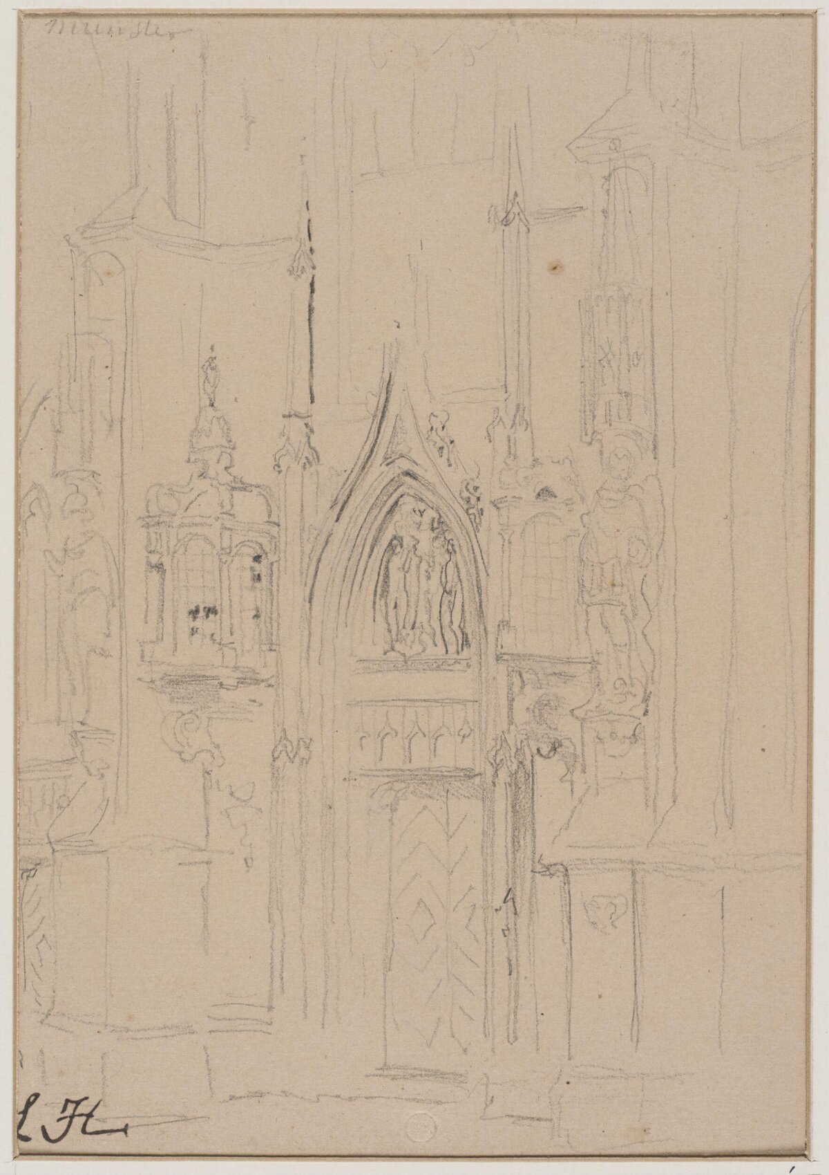 Pencil Sketch of Gothic Church Portal — Architecture