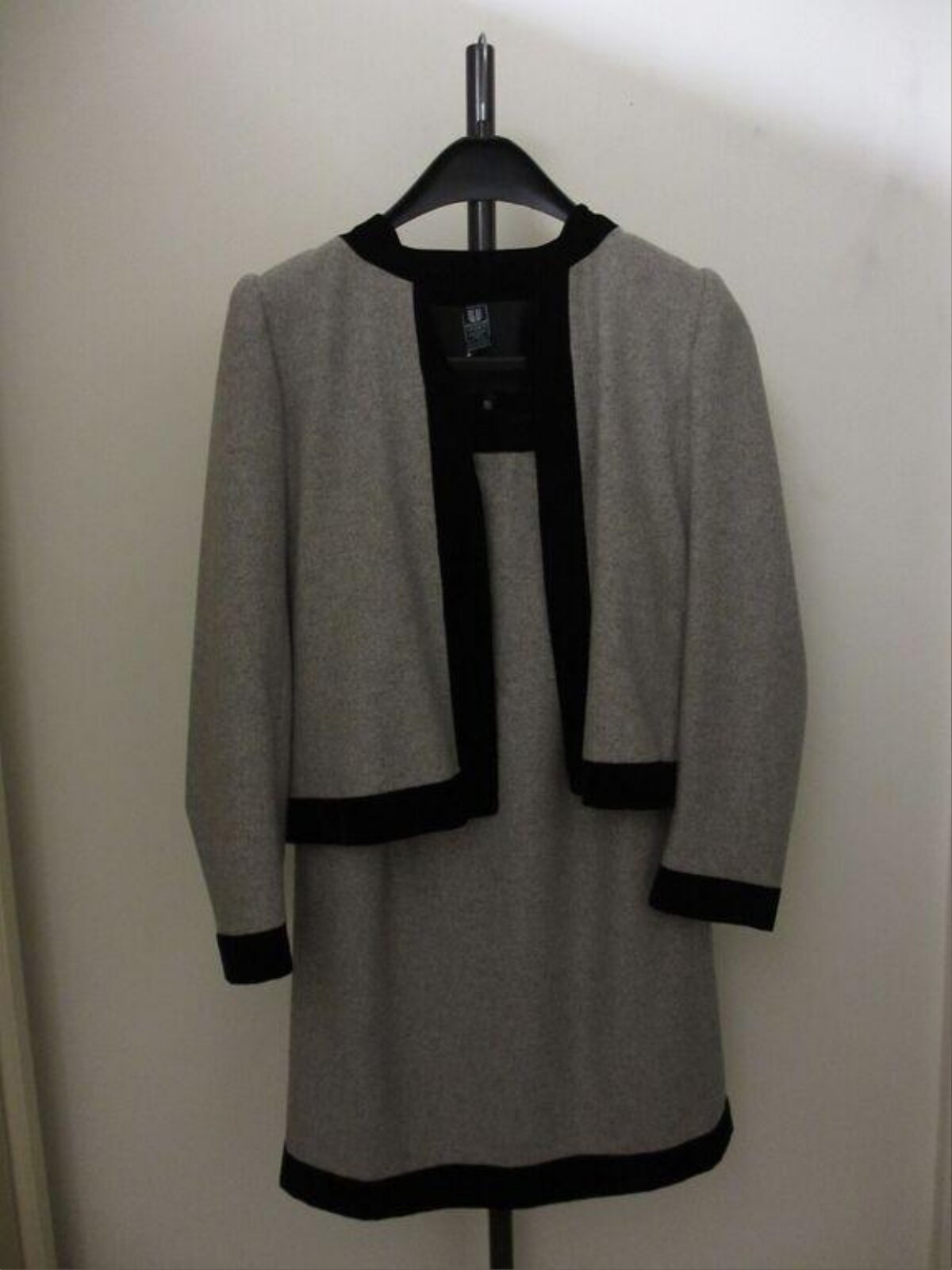 Grey Two-piece Dress Set with Black Trim