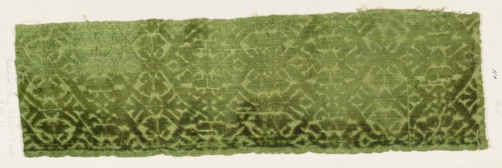 Green Patterned Velvet Fabric Fragment