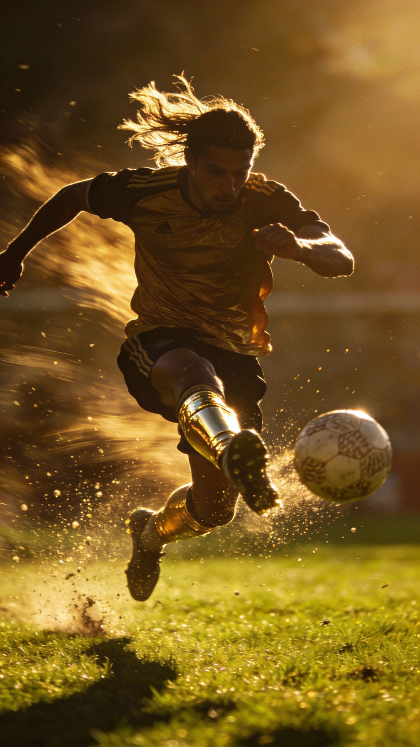 Soccer Player Kicking Ball at Sunset