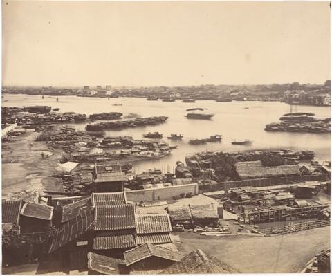 Old Chinese Riverside Harbor Scene