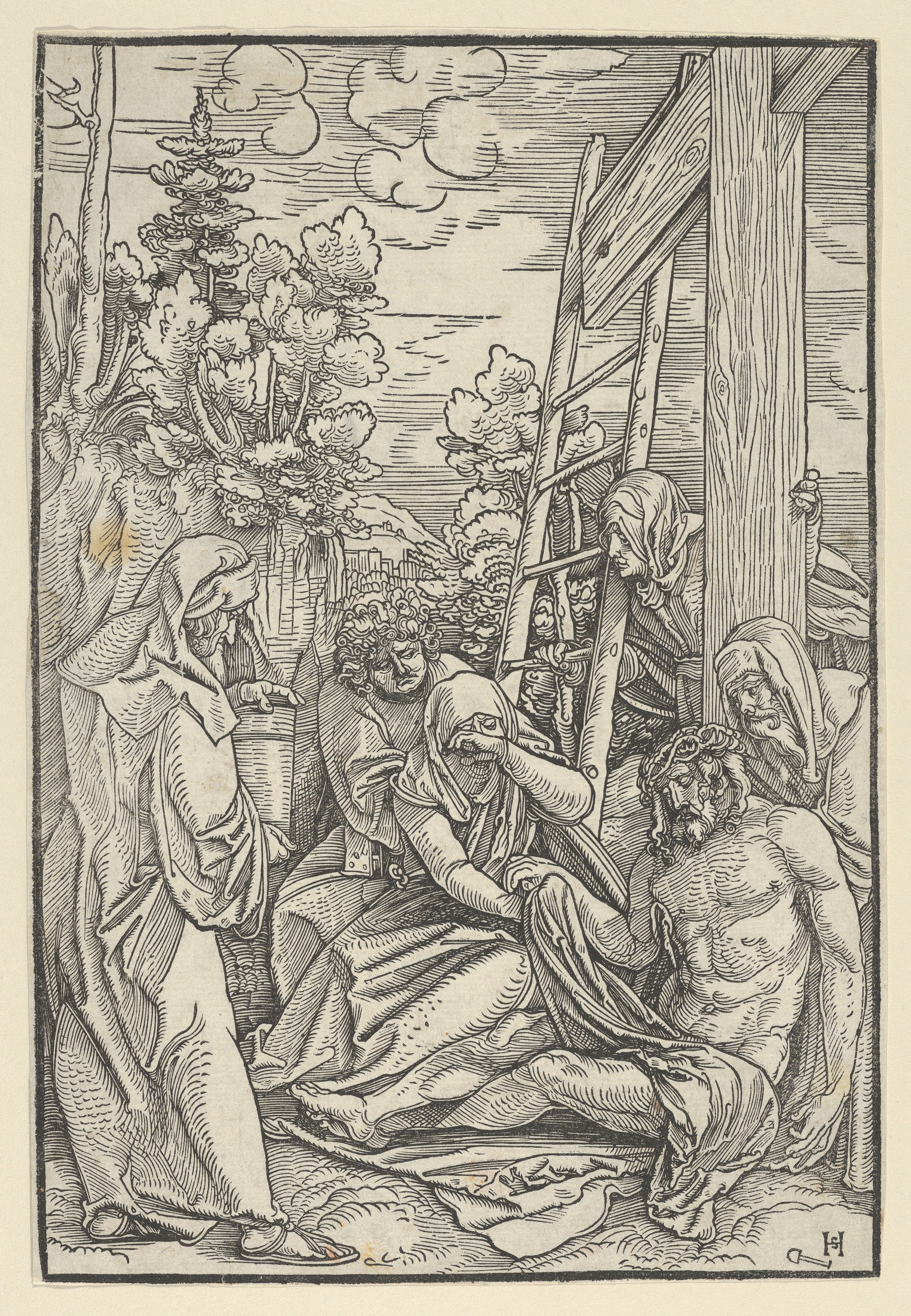 Lamentation over Dead Christ Woodcut