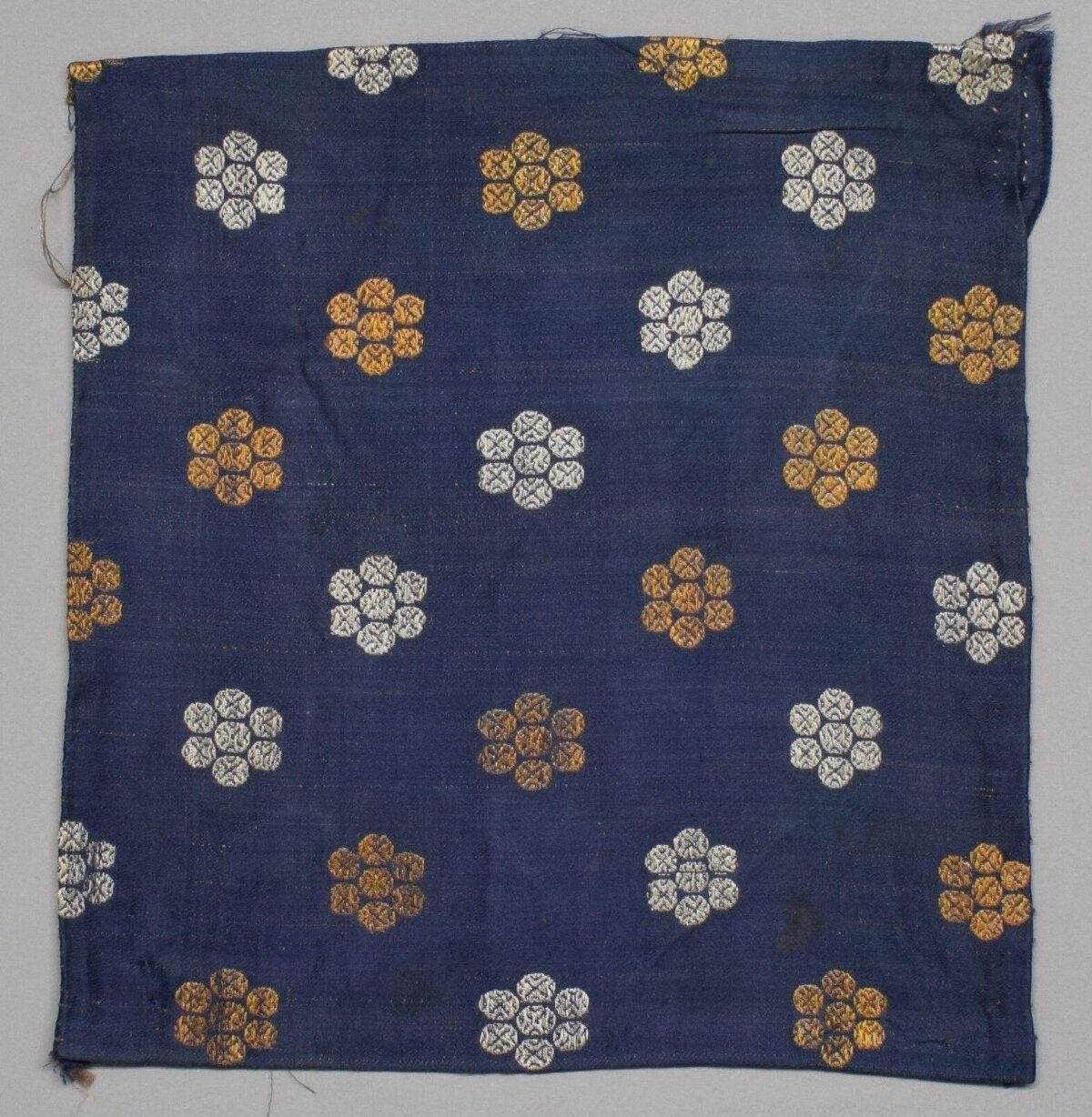 Blue Antique Floral Pattern Textile Fragment