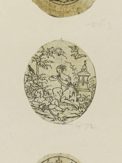 Oval Ink Sketch of Classical Figures