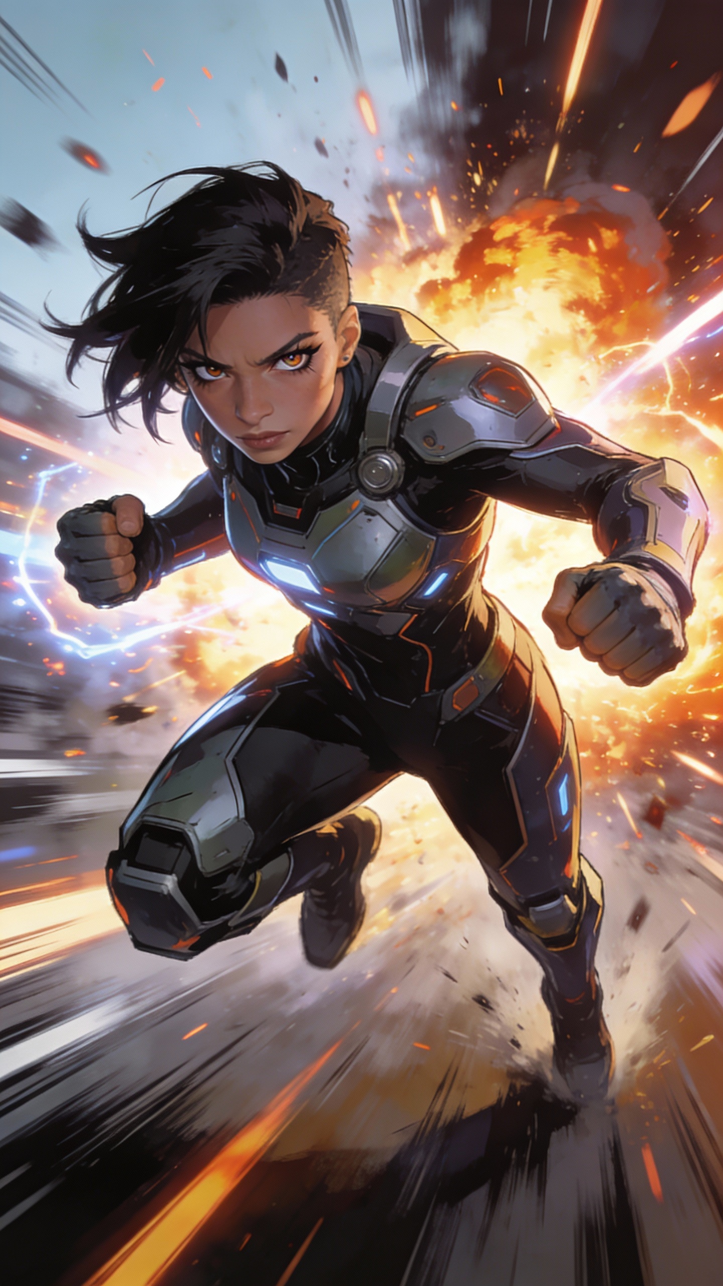 Armored Female Hero Charging Forward