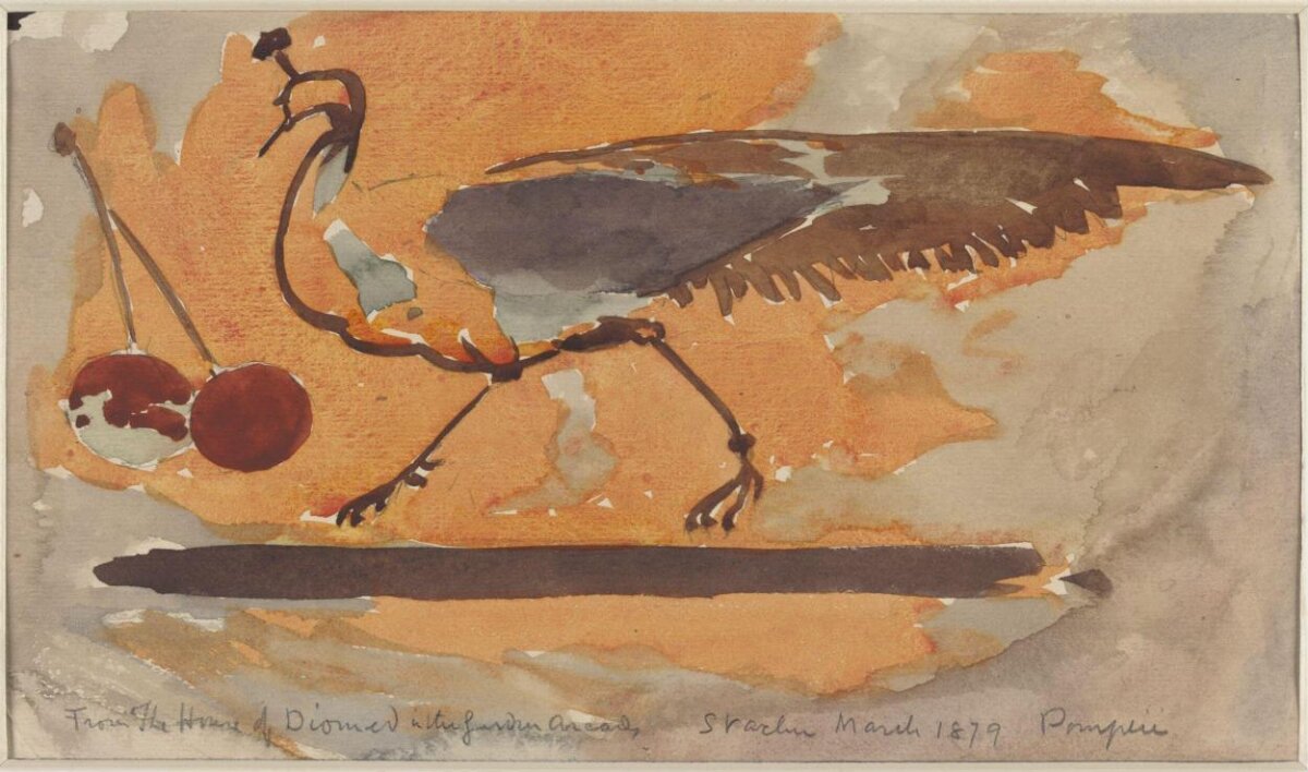 Watercolor Sketch of Pompeii Bird Fresco