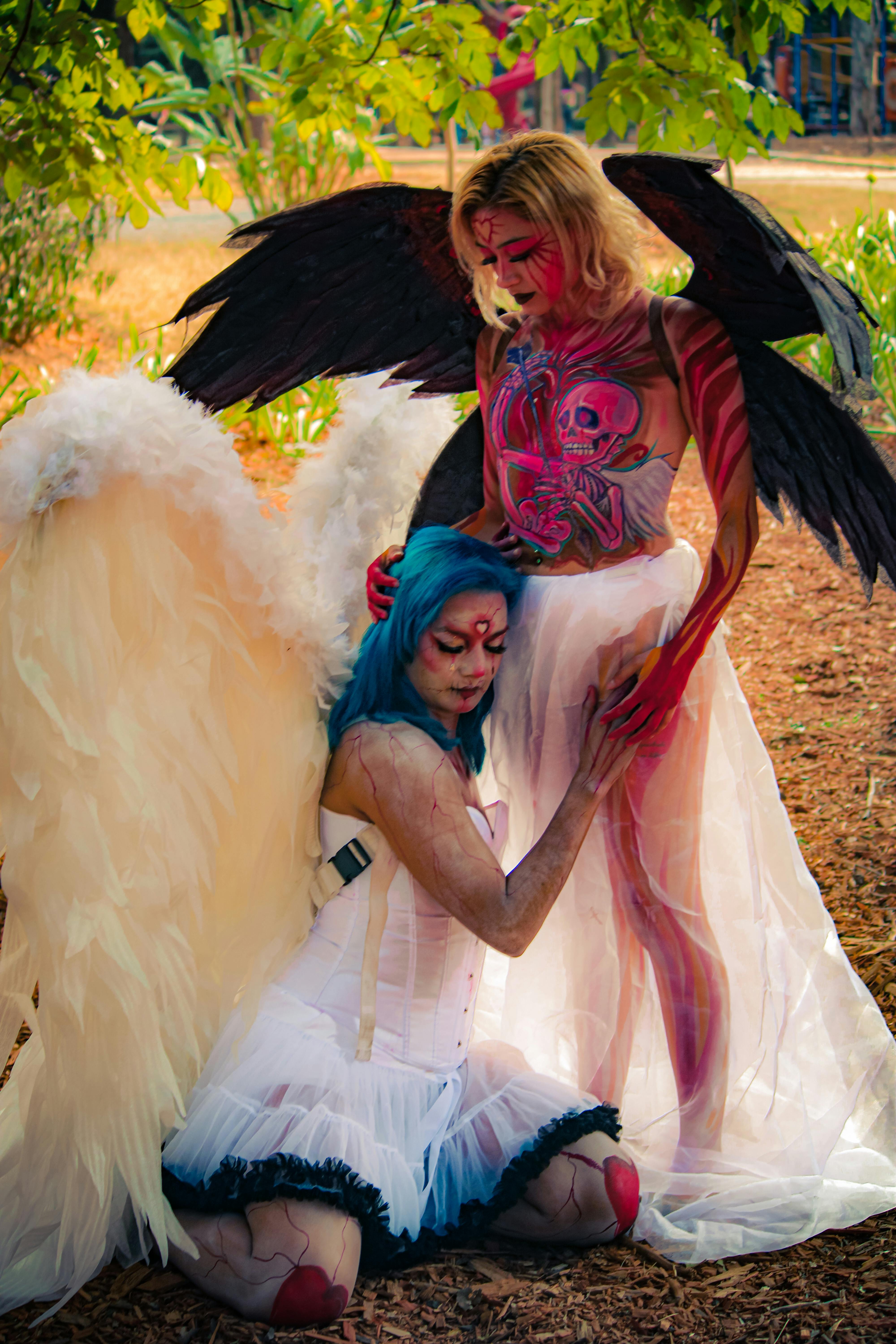 Two Winged Body Paint Cosplayers