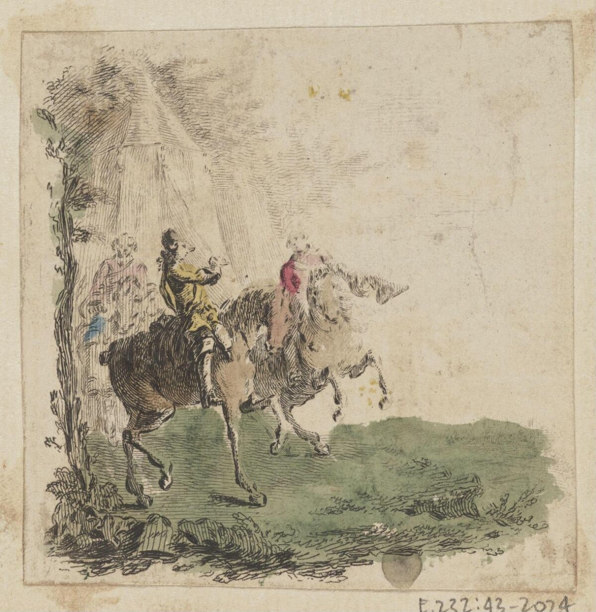 Two Horse Riders Antique Sketch