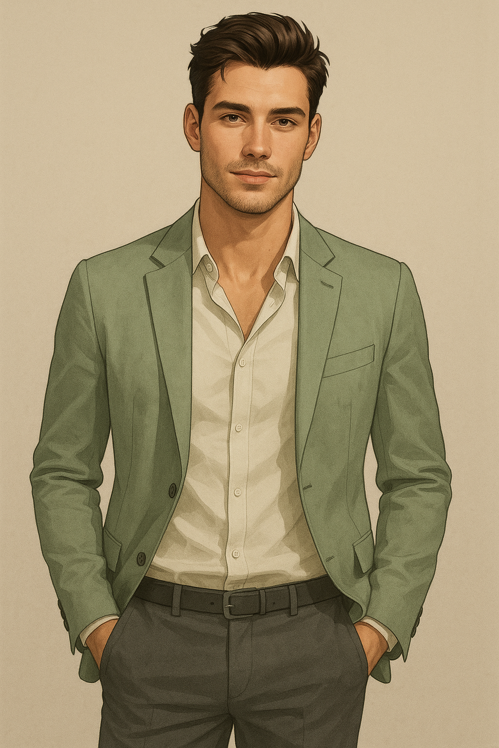 Smart Casual Man in Green Blazer