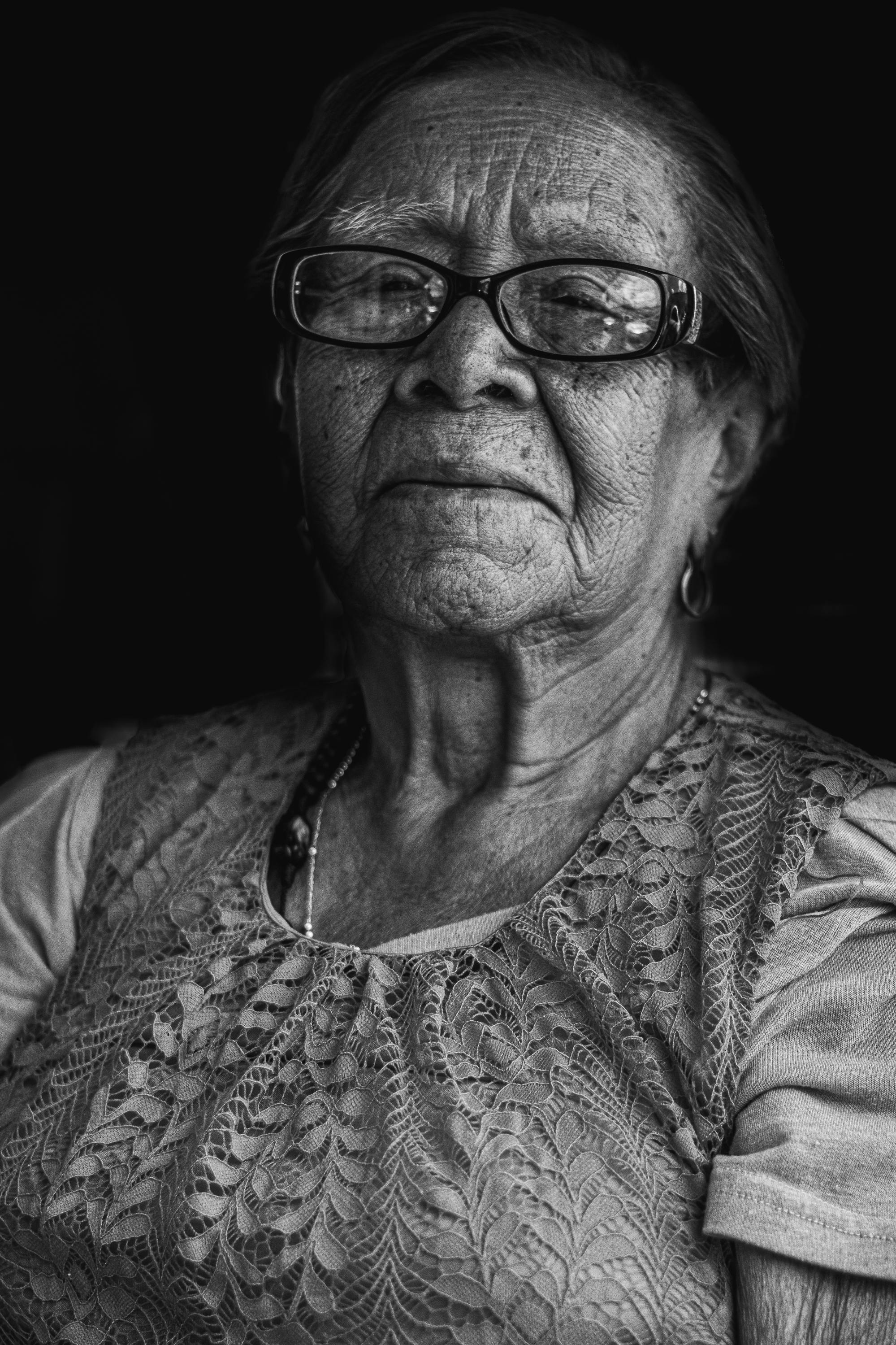 Black and White Portrait of Elderly Woman