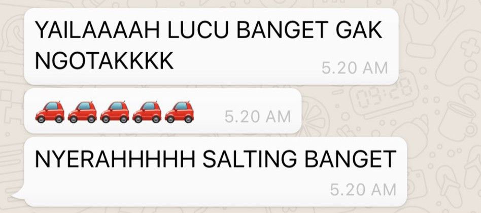 Indonesian Chat Screenshot with Car Emojis