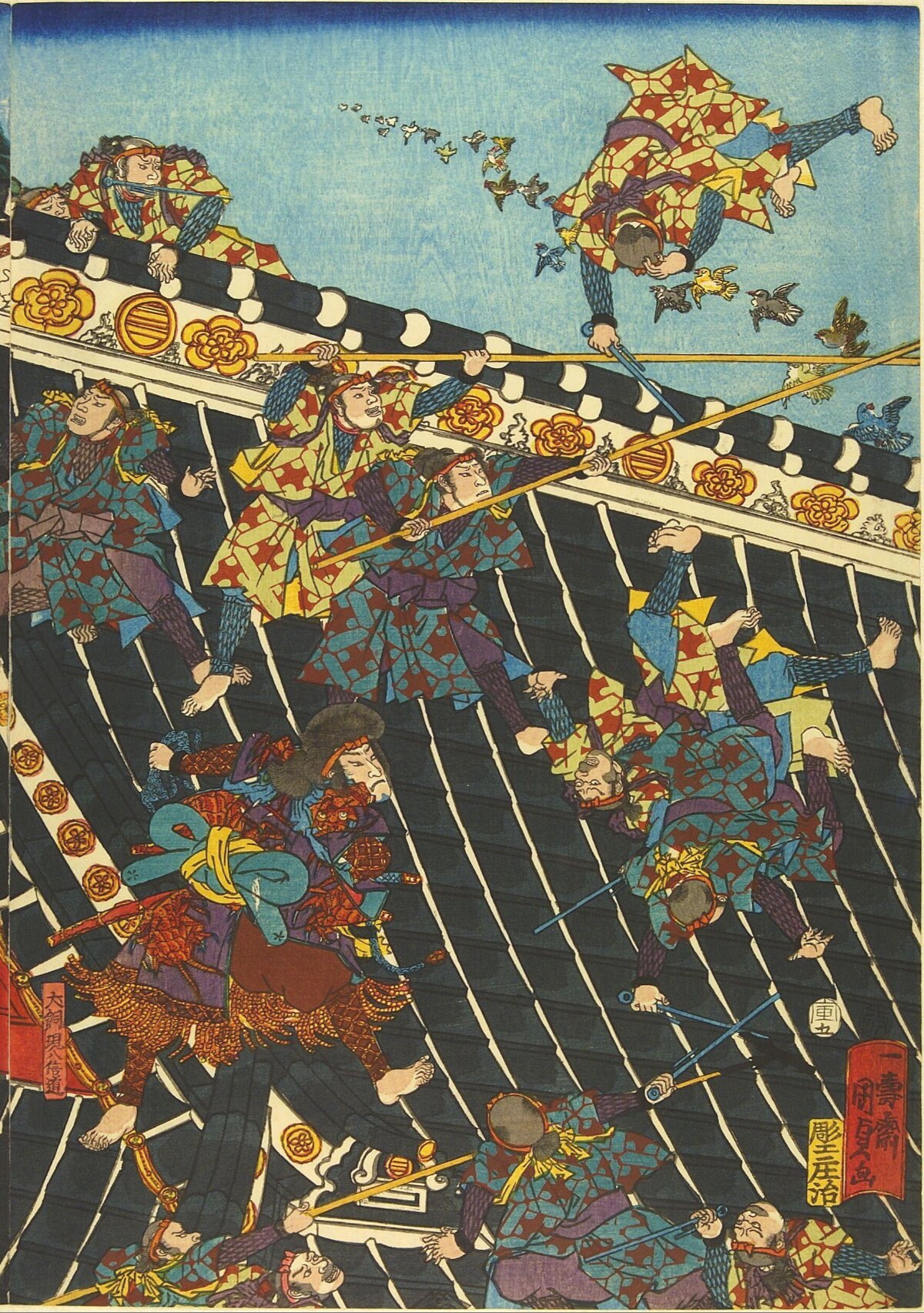 Ukiyo-e Warriors on Rooftop