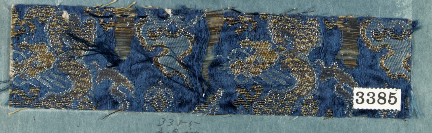 Antique Blue Brocade Textile Fragment
