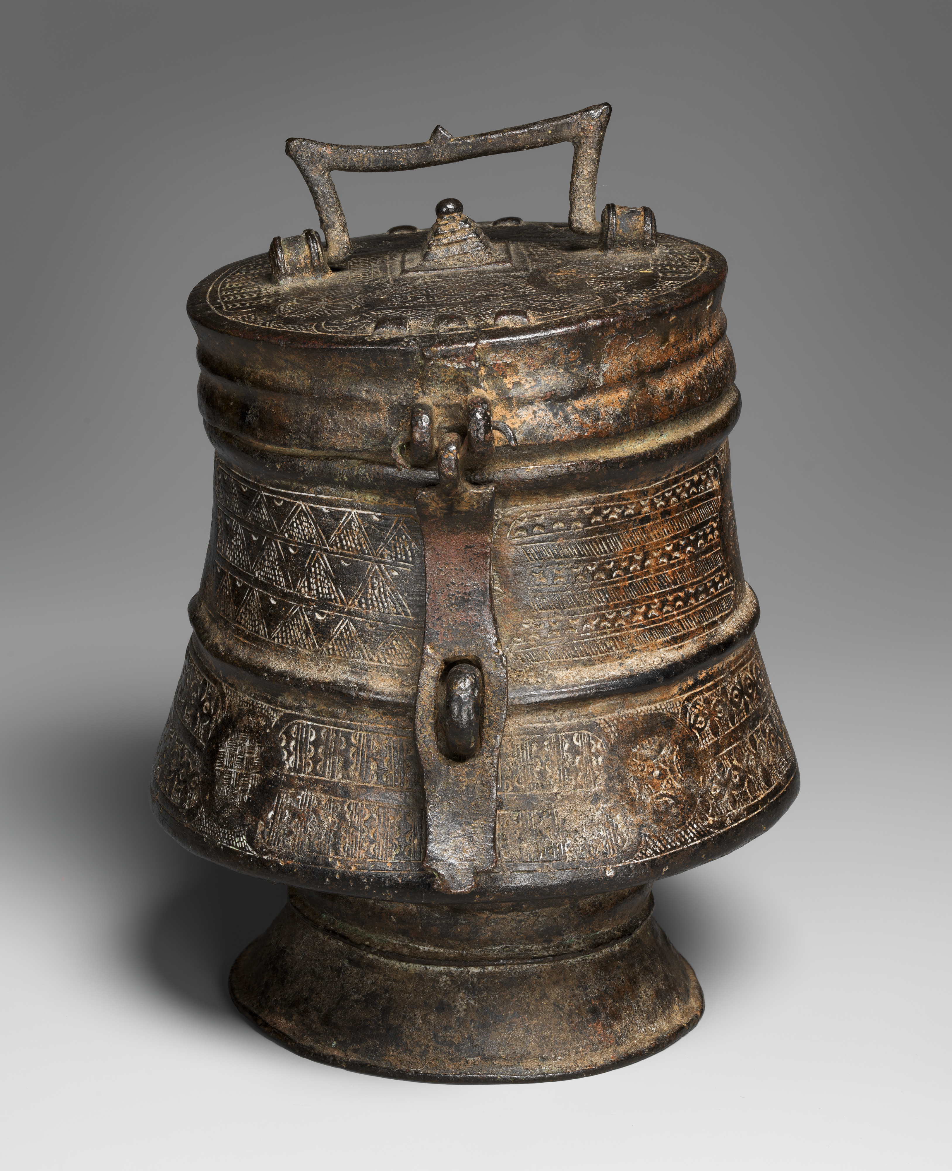 Ancient Engraved Bronze Lidded Jar
