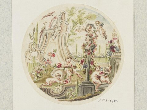 Rococo Cherub Circular Decorative Sketch