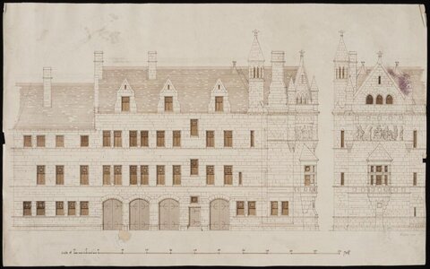 Gothic Revival Building Elevation Drawing