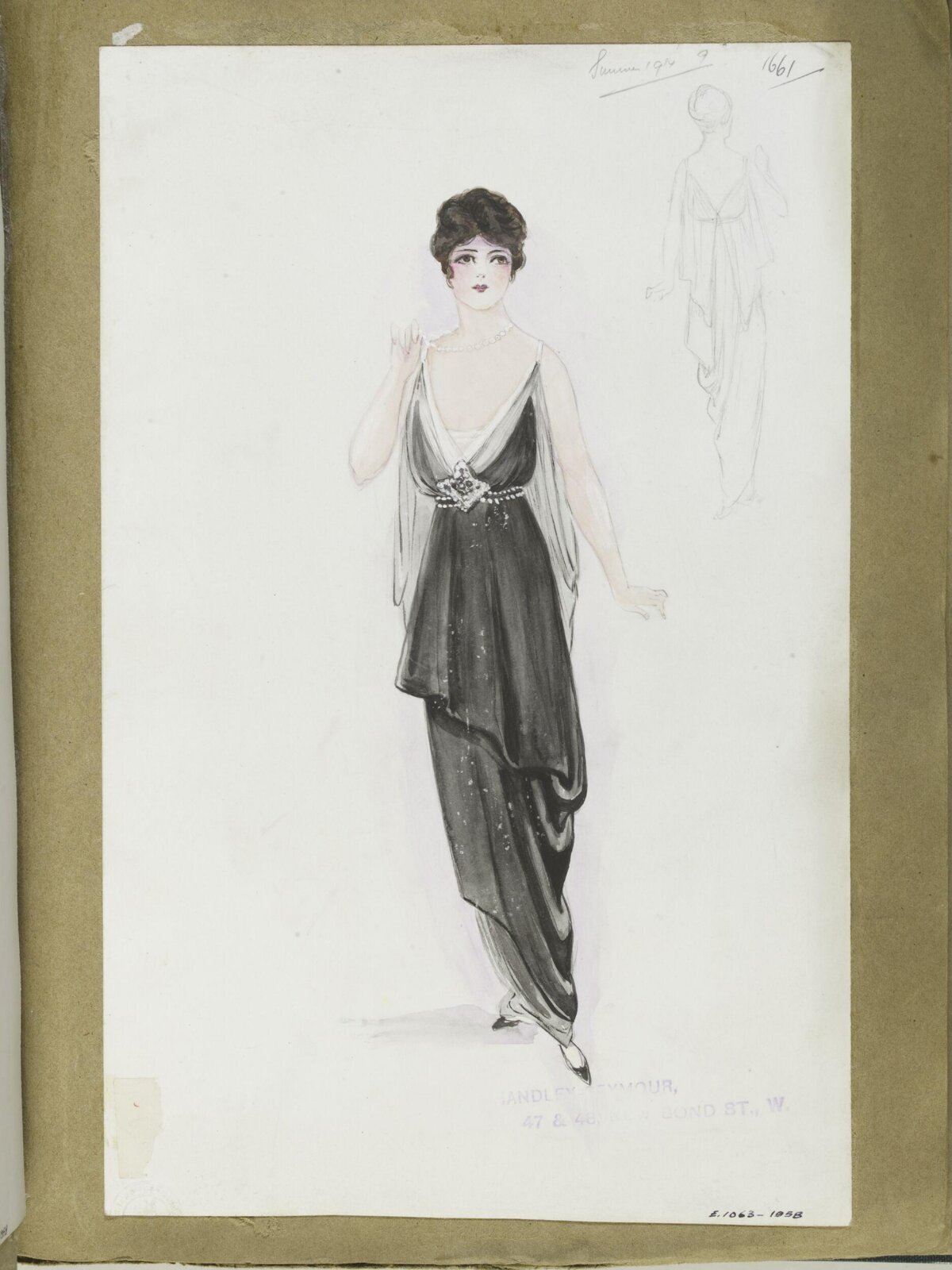 1910s Black Evening Gown Fashion Sketch