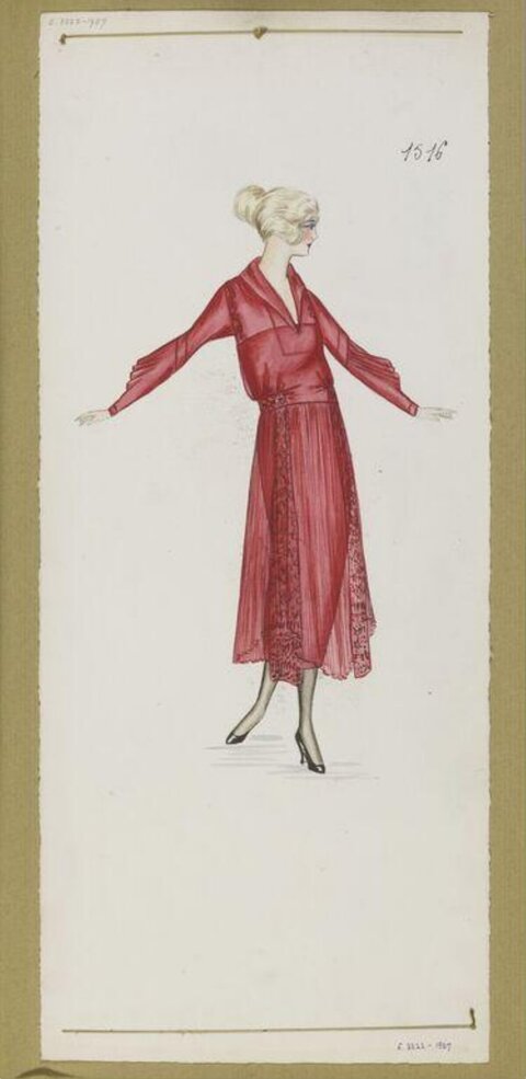 Vintage Red Dress Fashion Sketch