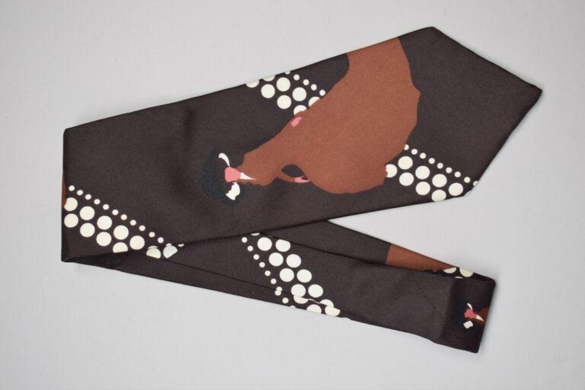Horse Print Dark Silk Necktie