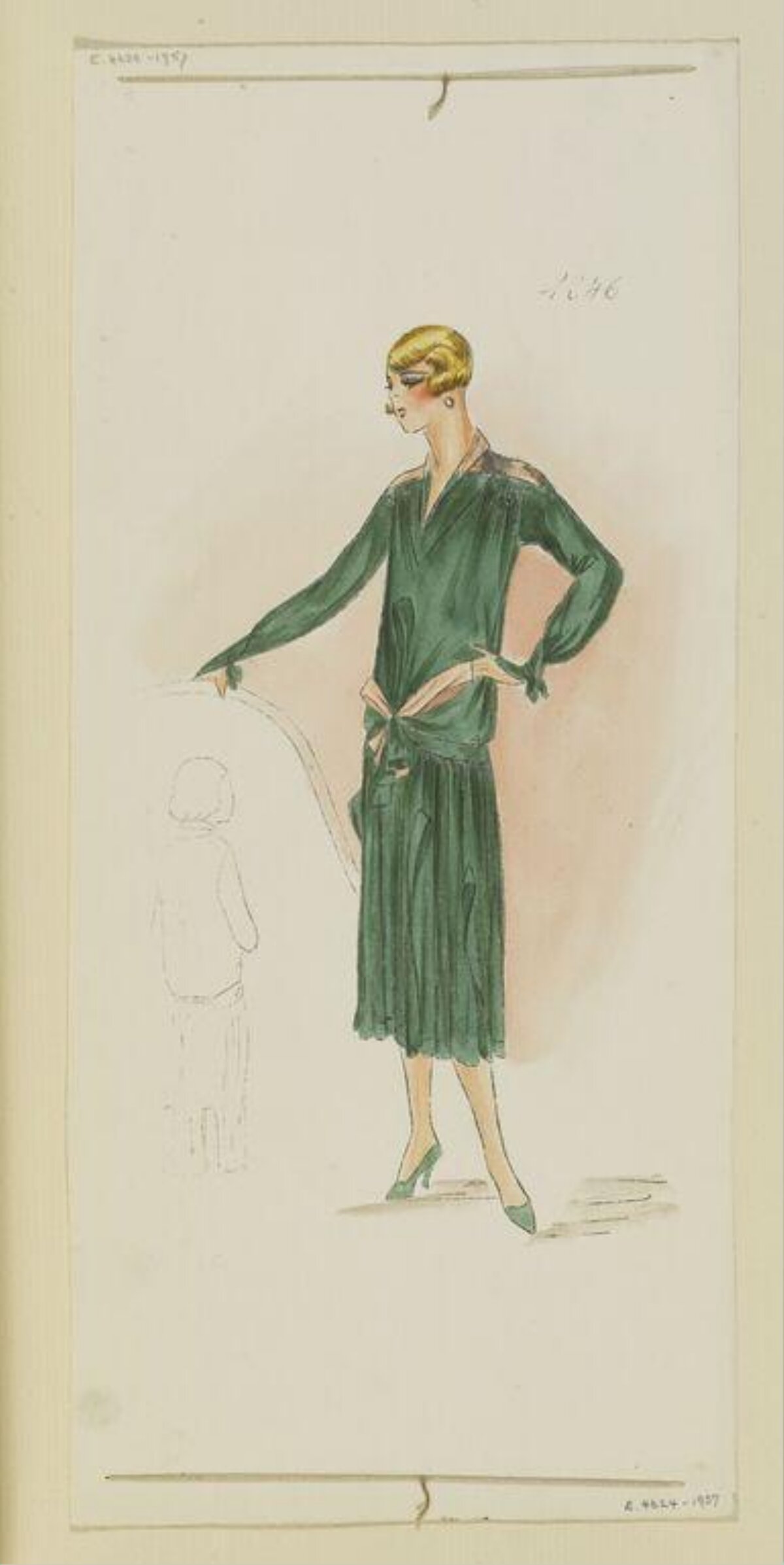 1920s Flapper Green Dress Fashion Sketch