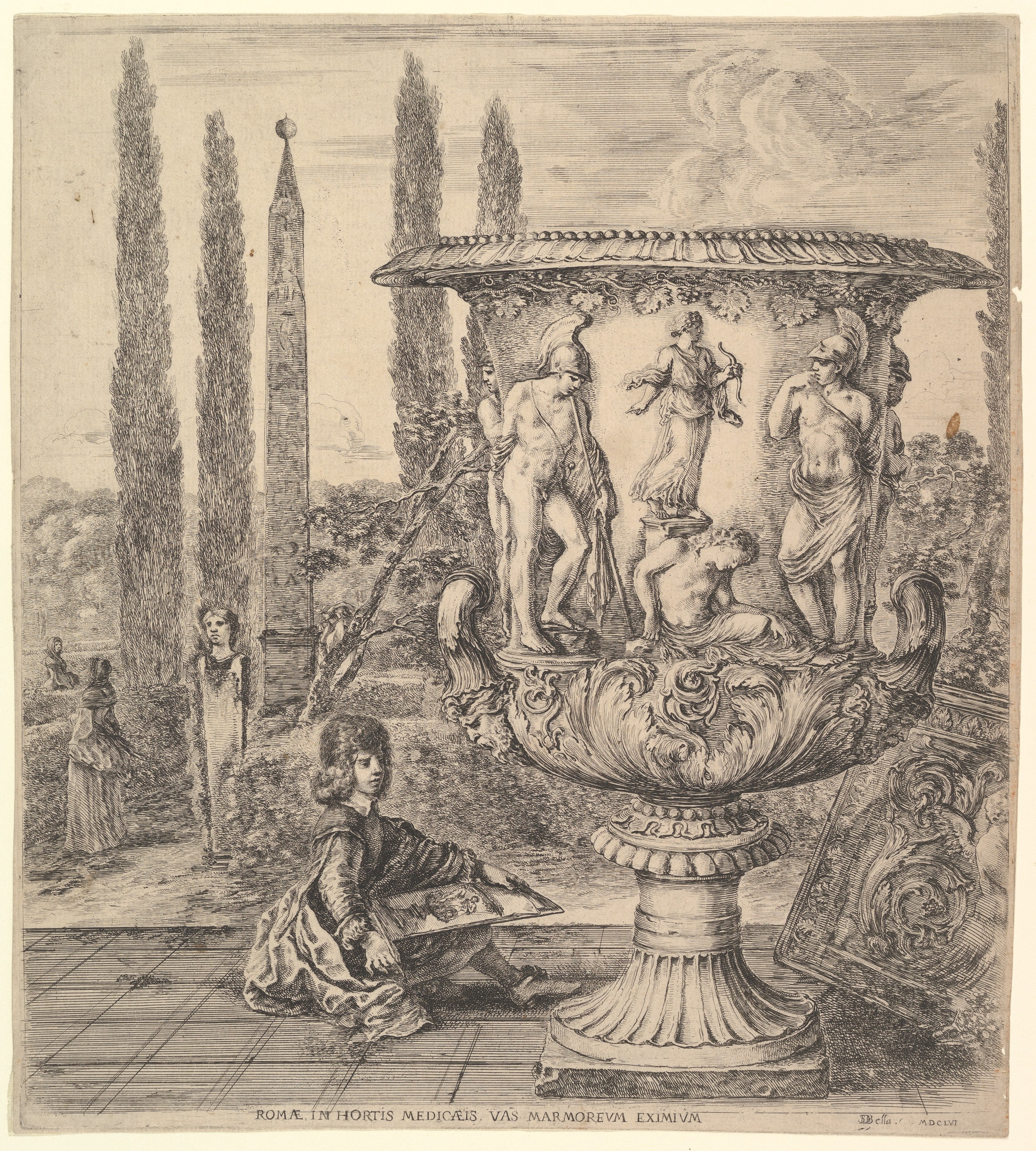 Carved Marble Vase in Medici Garden