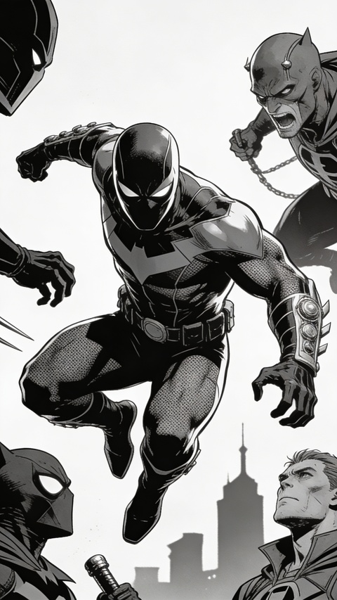 Black and White Superhero Comic Art