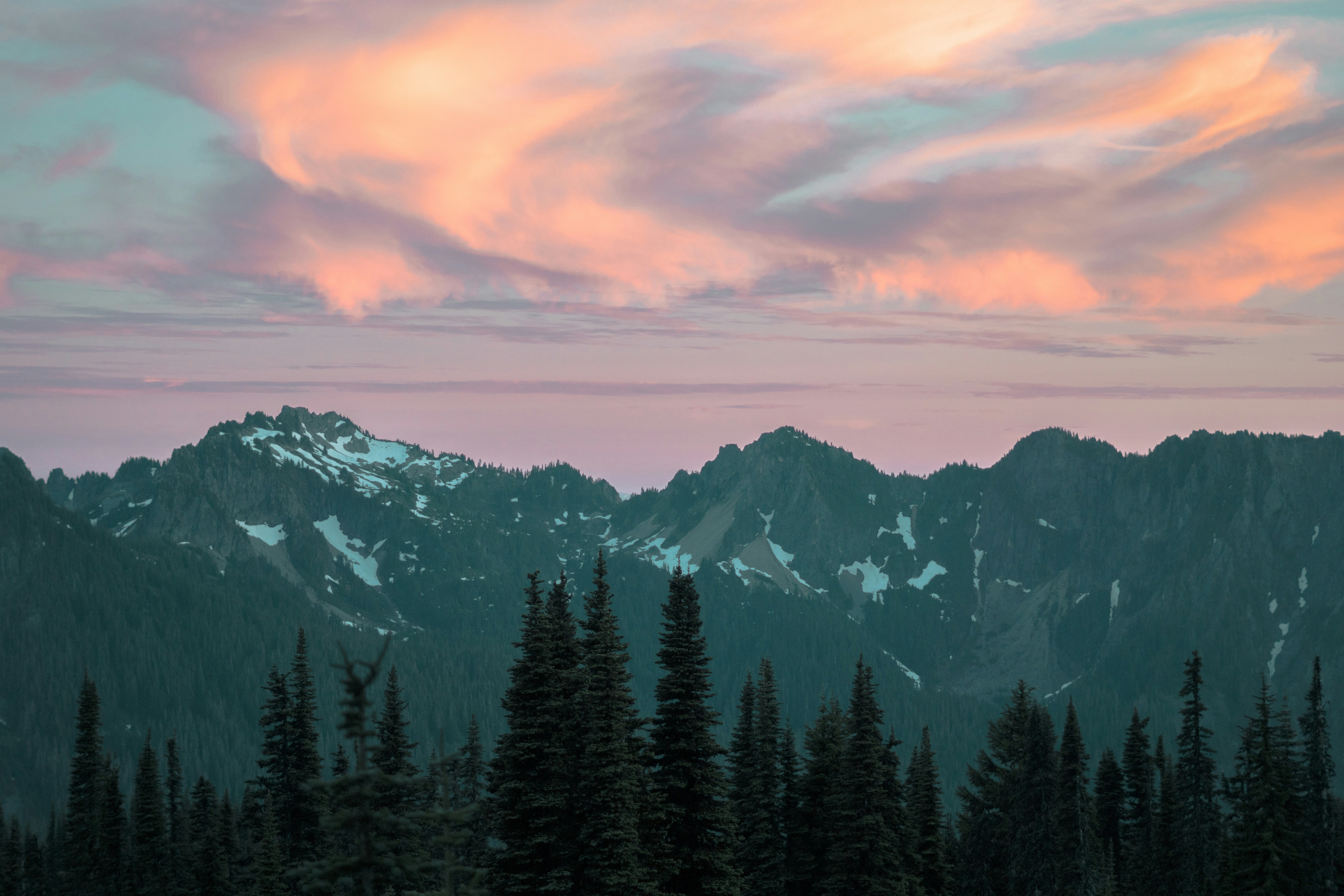 Dusk Snow Mountain Forest View
