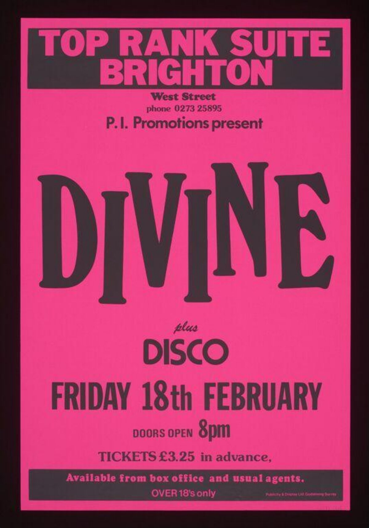 Divine Live Gig Poster Brighton Top Rank Suite